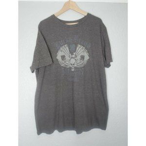 Lucky Brand Gray Shirt Men's Size 2XL Short Sleeve Winged Skull Graphic.